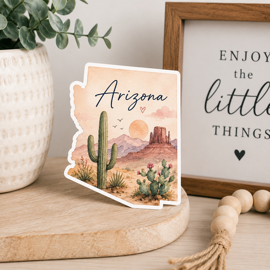 Arizona Watercolor Map Sticker | Waterproof Vinyl State Sticker | Desert Travel Souvenir