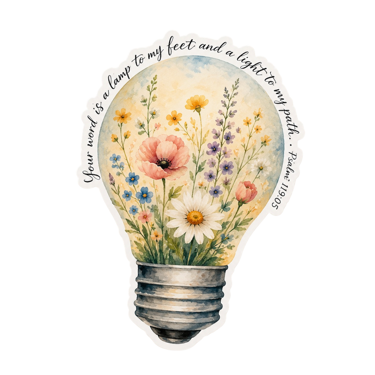 Your Word Is a Lamp to My Feet Floral Light Bulb Sticker | Psalm 119:105 Waterproof Vinyl Sticker