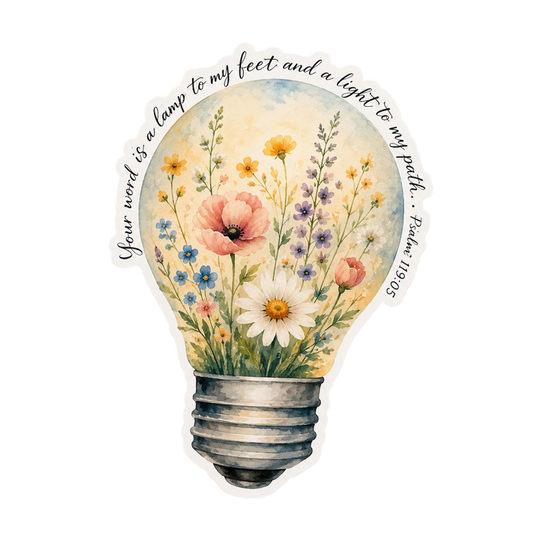 Your Word Is a Lamp to My Feet Floral Light Bulb Sticker | Psalm 119:105 Waterproof Vinyl Sticker