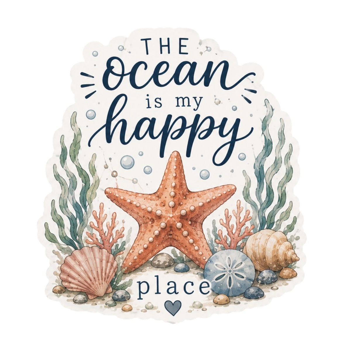 The Ocean Is My Happy Place Sea Star Vinyl Sticker – 3” Waterproof Coastal Decal