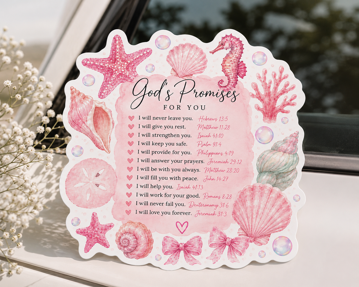 God’s Promises for You Sticker | Waterproof Christian Vinyl Sticker | Pink Watercolor Faith Design
