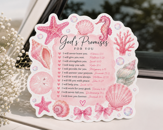God’s Promises for You Sticker | Waterproof Christian Vinyl Sticker | Pink Watercolor Faith Design