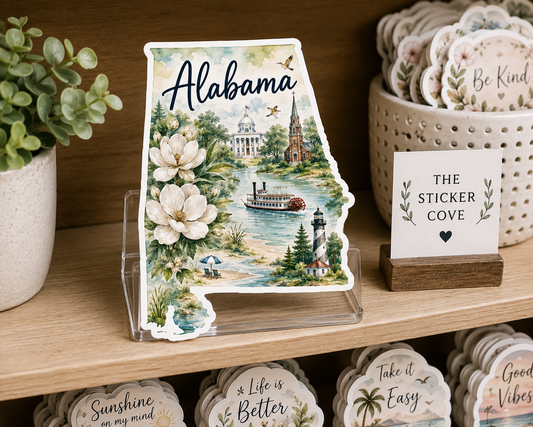 Alabama Watercolor Map Sticker |Waterproof Vinyl State Sticker | Southern Travel Souvenir Decal