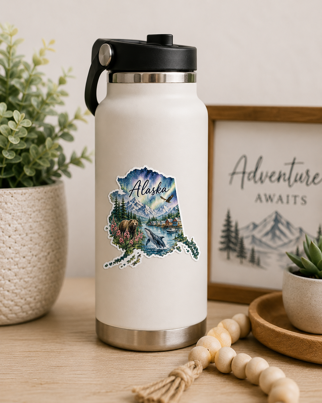 Alaska Watercolor Map Sticker |Waterproof Vinyl State Sticker | Northern Lights Travel Souvenir
