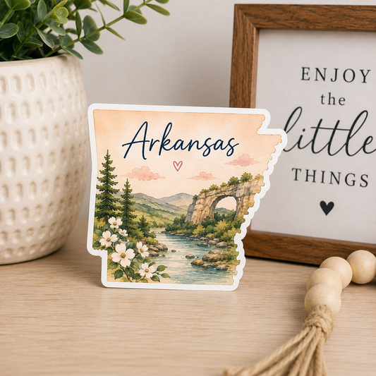 Arkansas Watercolor Map Sticker | 3” Waterproof Vinyl State Sticker | Nature Travel Souvenir