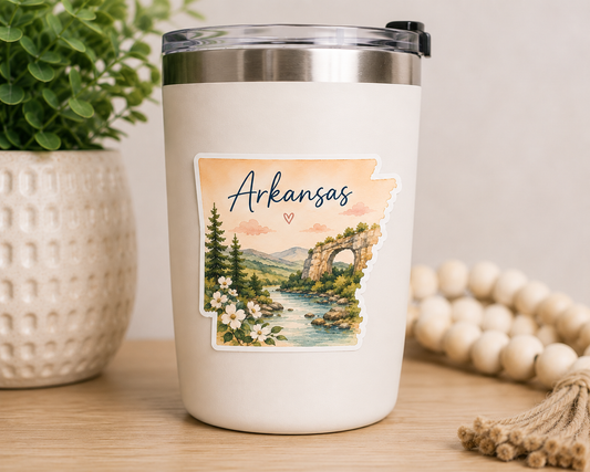 Arkansas Watercolor Map Sticker | 3” Waterproof Vinyl State Sticker | Nature Travel Souvenir